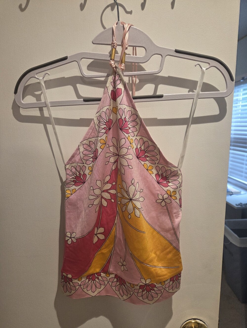 Banana Republic Silk Pink & Yellow Geometric Floral Halter Top - Picture 4 of 4